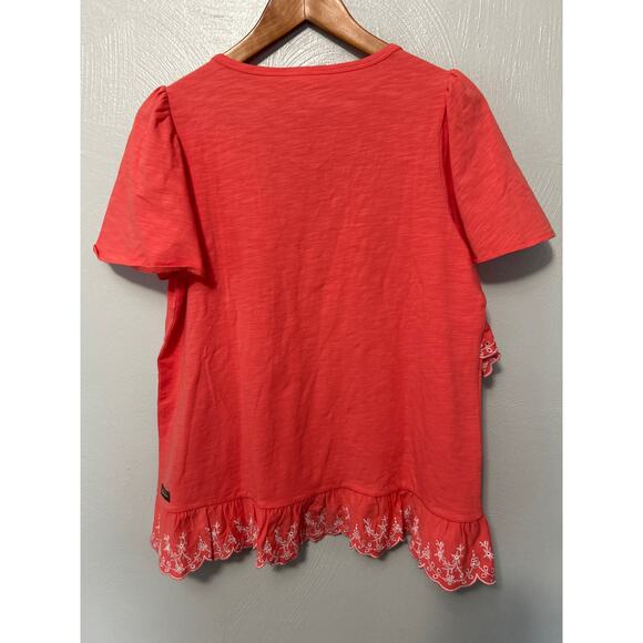Matilda Jane Womens Coral Pink Eureka Springs Embroidered Ruffle Top Small NWT - Picture 6 of 9